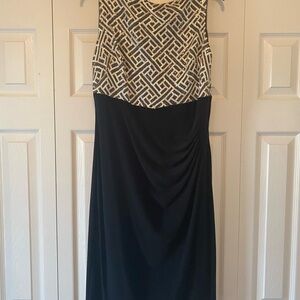 Lauren Ralph Lauren Evening Black and Gold Patterned Midi Dress